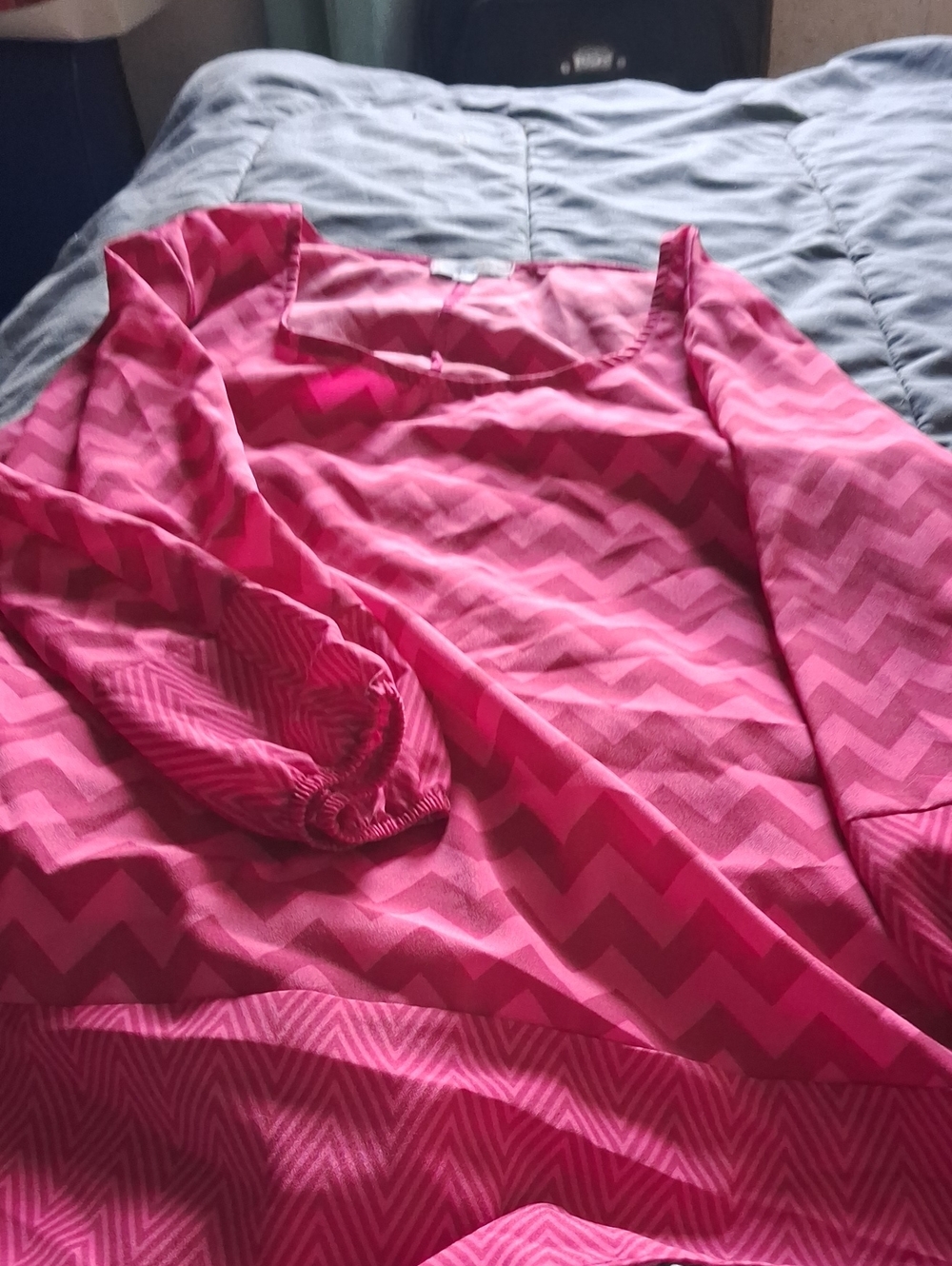 Pink Chevron Long Sleeve Blouse